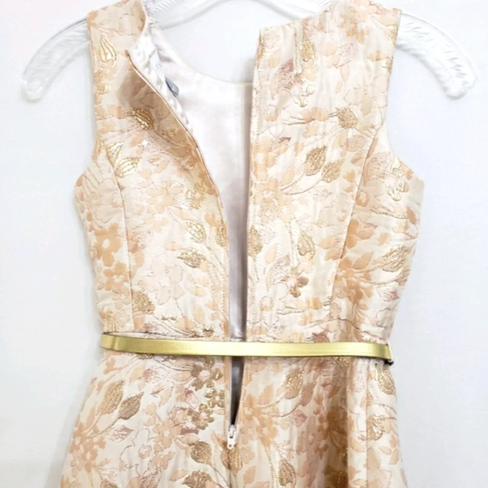 Place Peach/Gold Jacquard Floral Party Dress